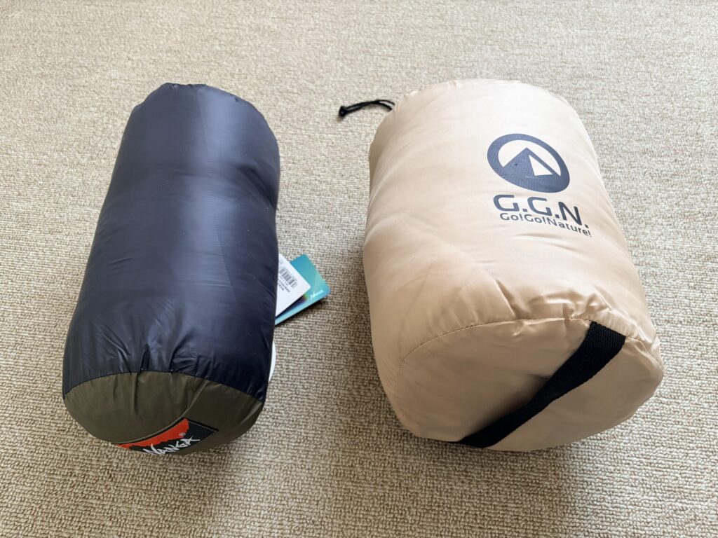 快適使用温度15度のシュラフとサイズ比較してみたら、快適使用温度0度のナンガの方が小さかった